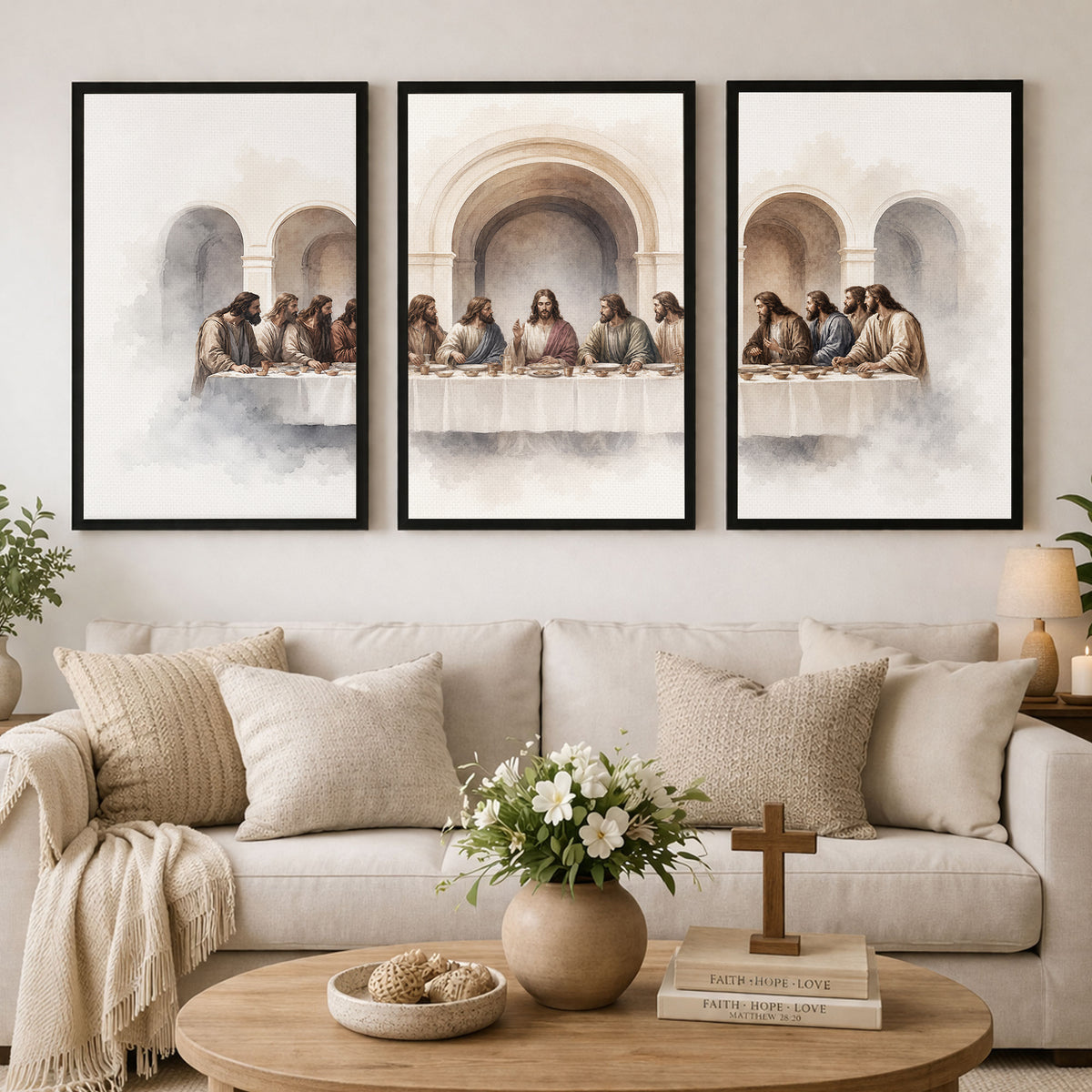 Modern Minimalist Last Supper Triptych Art Poster/Canvas Set