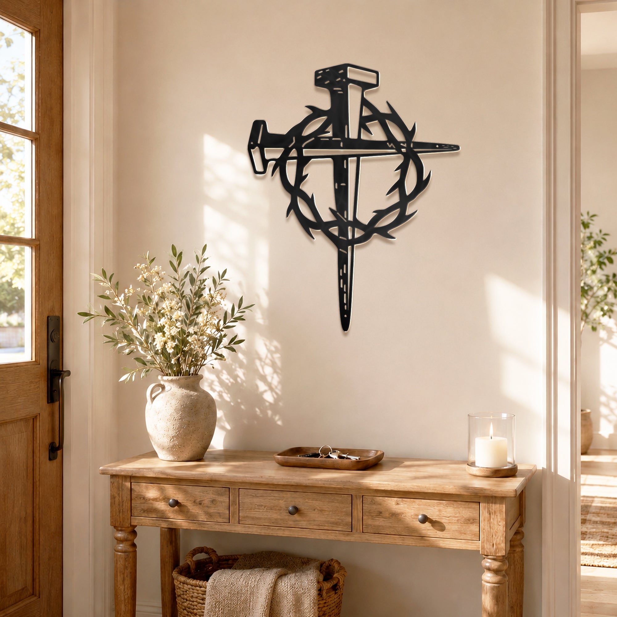 Sacred Crown of Thorns Metal Wall Art for Christian Home Decor