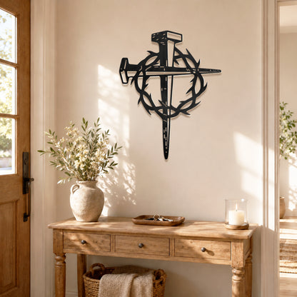 Sacred Crown of Thorns Metal Wall Art for Christian Home Decor