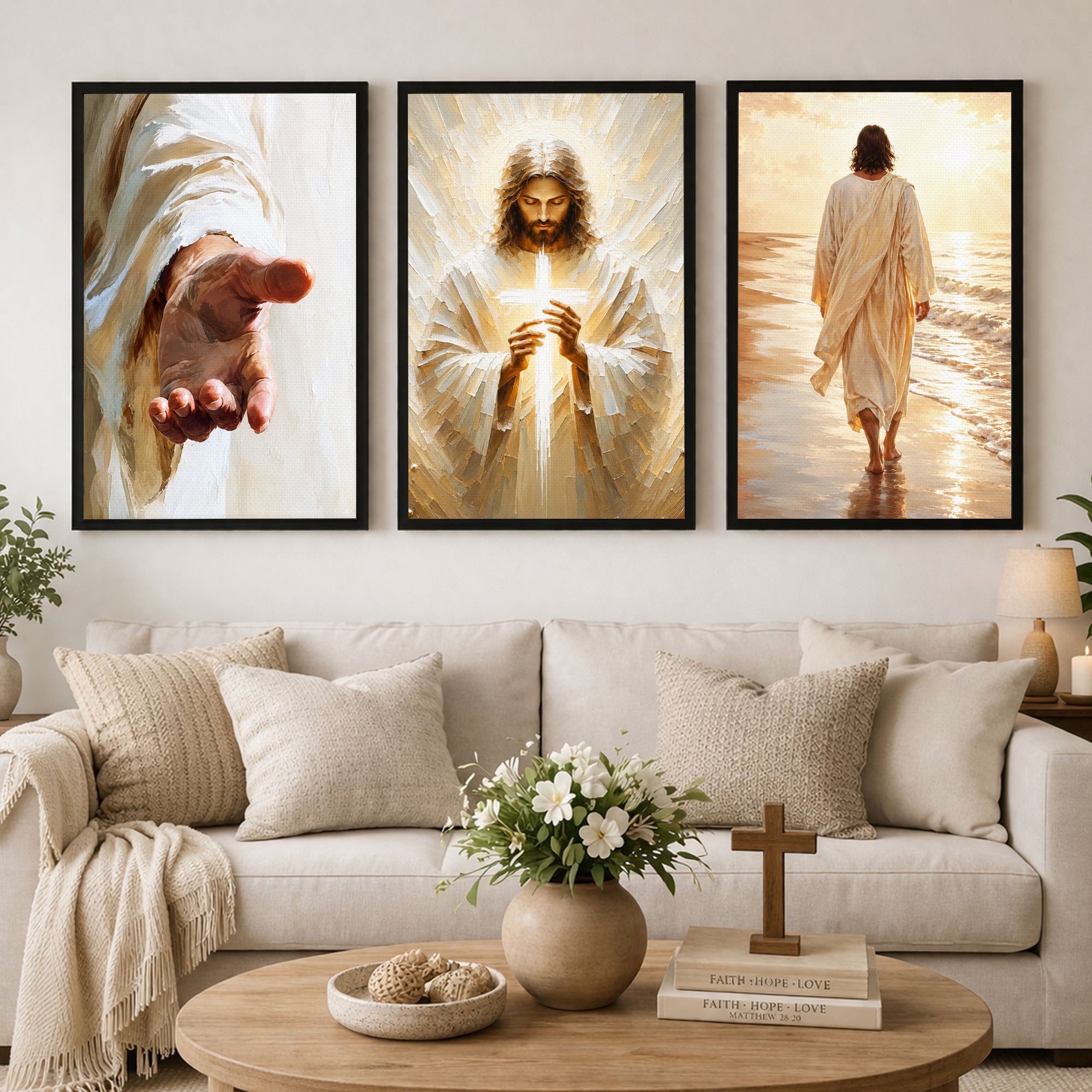 The Light, The Hand, The Walk – Jesus 3 Panel Poster/Canvas Set