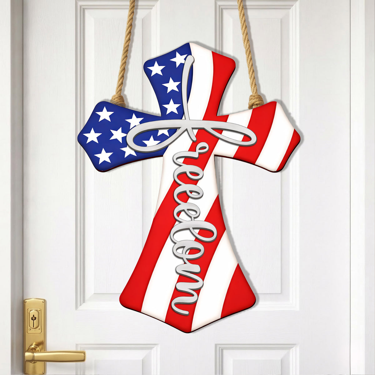 Freedom Cross – American Faith Wooden Door Hanger