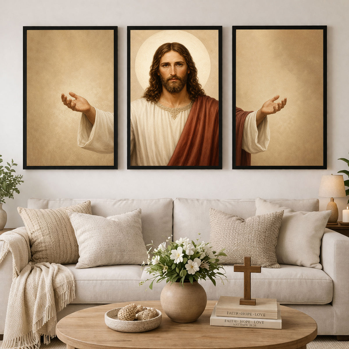 Jesus Open Arms 3 Panel Wall Art – Christian Triptych Faith Home Decor