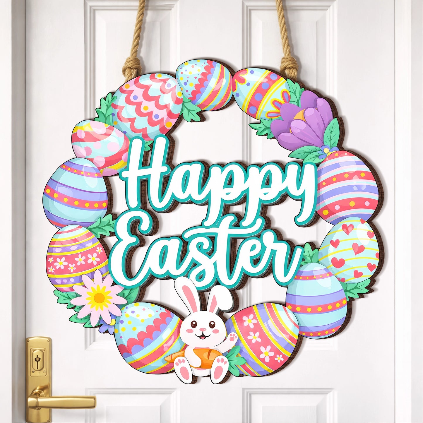 Happy Easter Bunny Egg Wreath Door Hanger