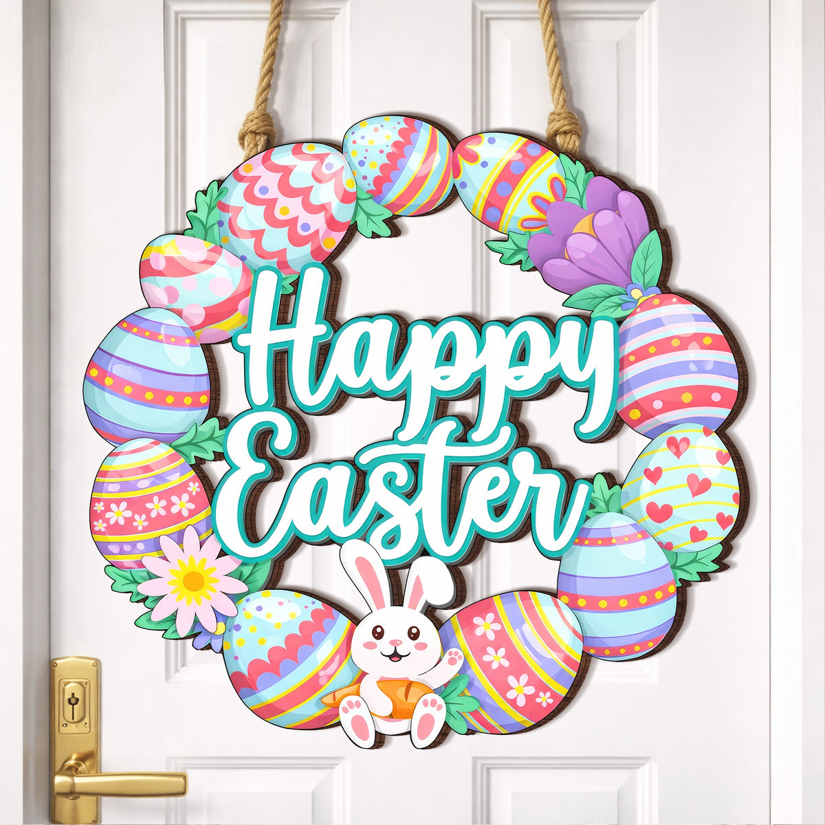 Happy Easter Bunny Egg Wreath Door Hanger