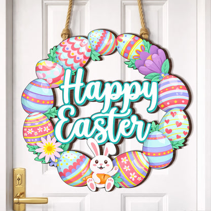 Happy Easter Bunny Egg Wreath Door Hanger