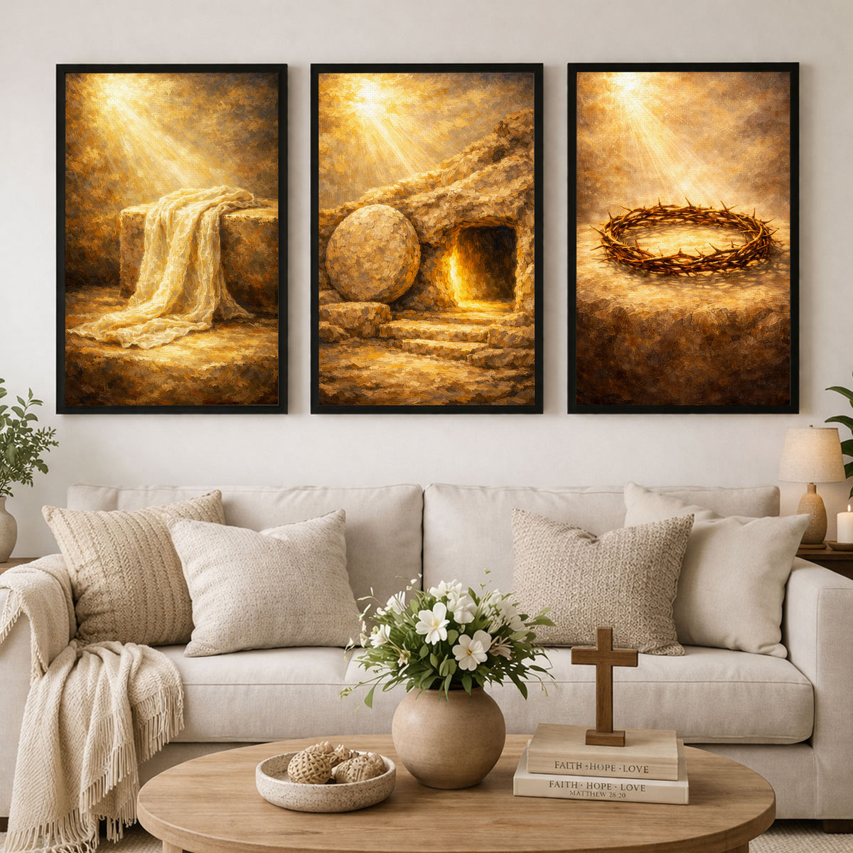 He Is Risen Resurrection 3 Panel Christian Canvas Set Wall Art Poster/Canvas