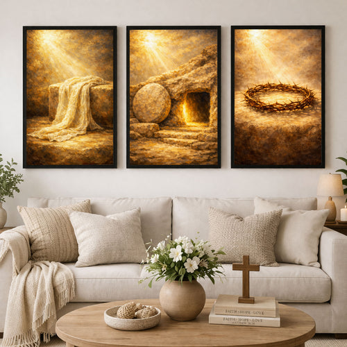 He Is Risen Resurrection 3 Panel Christian Canvas Set Wall Art Poster/Canvas