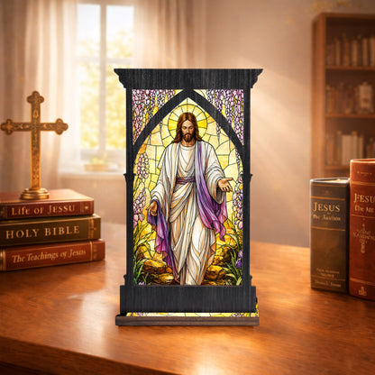 Stained Glass Jesus Suncatcher Candle Holder - Perfect for Prayer Corner, Gift, or Home Decor