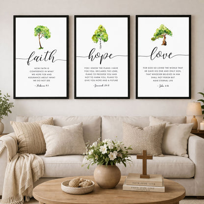 Faith Hope Love Scripture Botanical Christian Wall Art Poster/Canvas Set