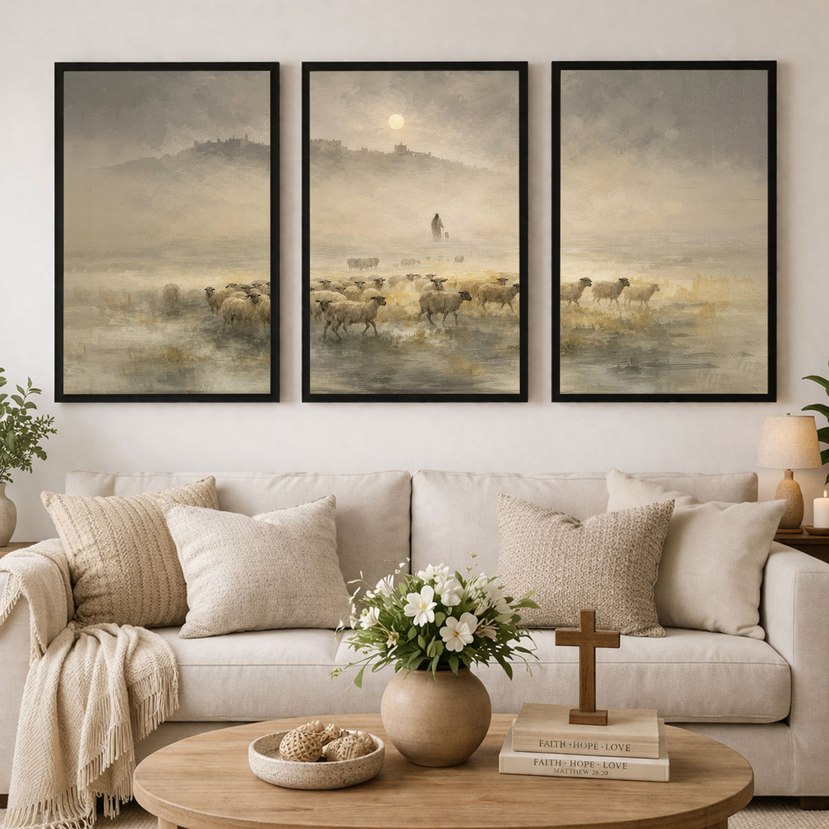 He Leads the Flock Triptych Christian Set - POSTER/CANVAS