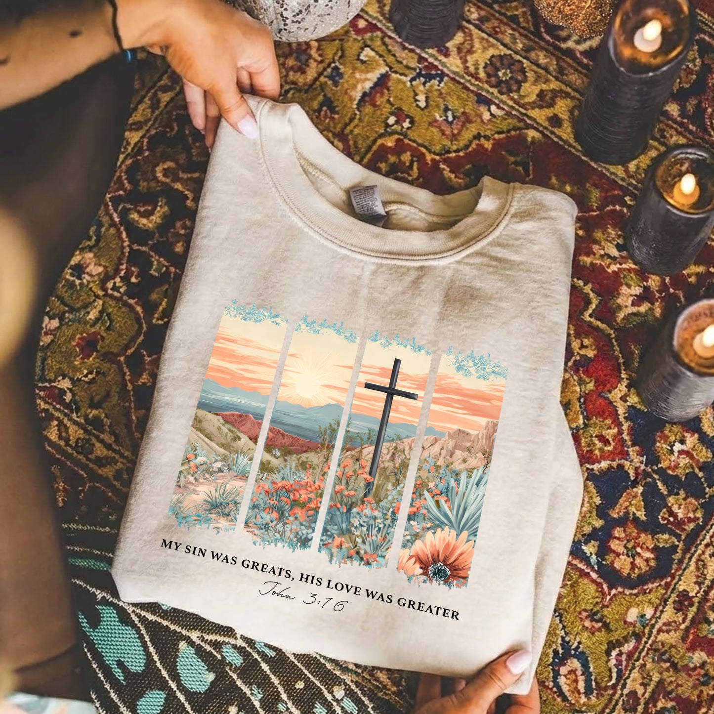 John 3:16 Christian Desert Landscape – He is Risen – Unisex Tshirt / Hoodie / Sweatshirt