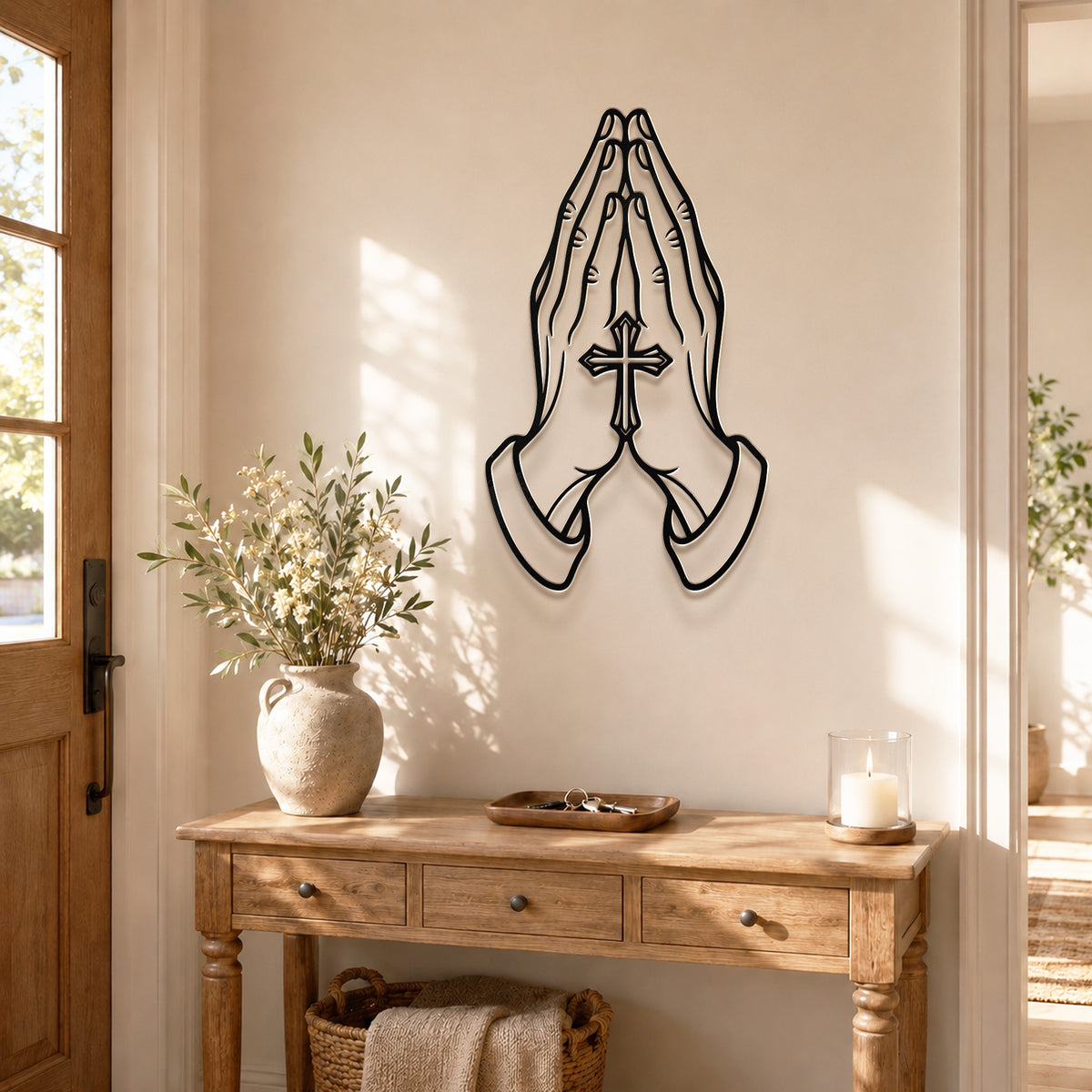 Praying Hands with Cross Metal Wall Art for Faith and Prayer Decor