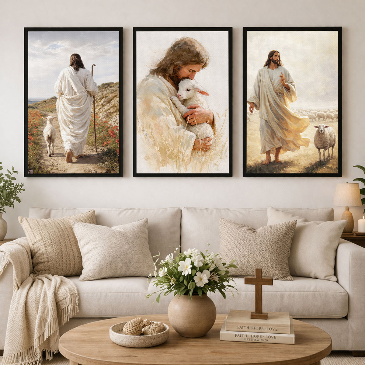 The Good Shepherd Jesus Christ Wall Art Set – Faith and Guidance