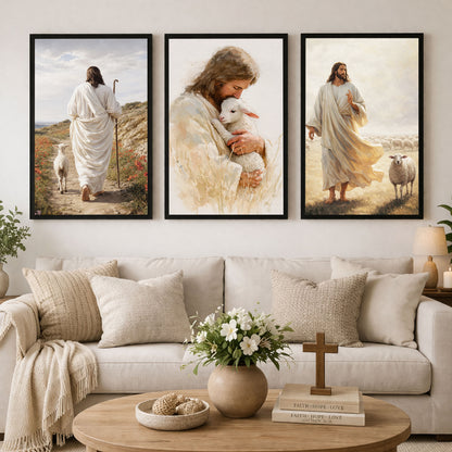 The Good Shepherd Jesus Christ Wall Art Set – Faith and Guidance