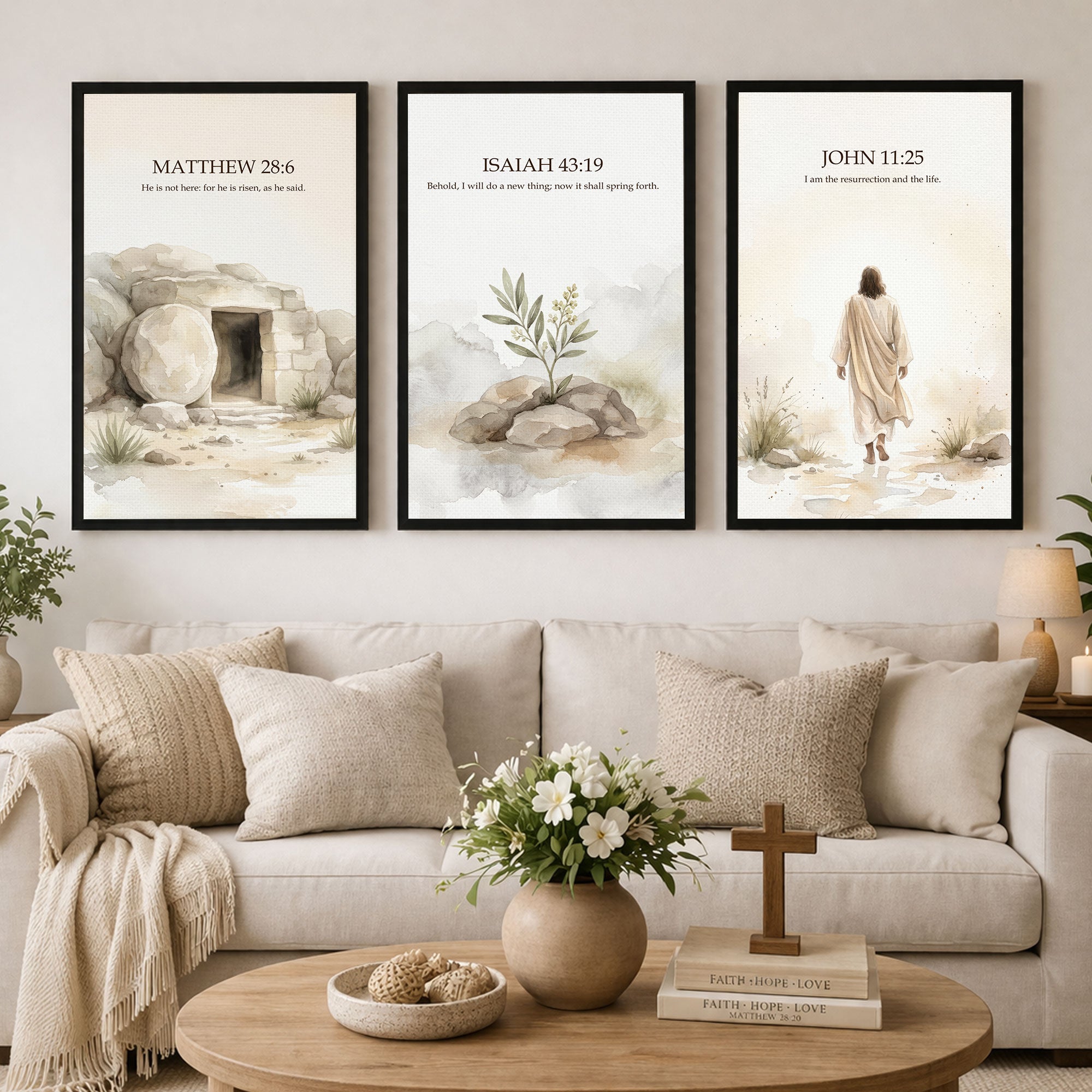 Resurrection Story Scripture Wall Art Set – Hope & New Life Collection - Poster/Canvas