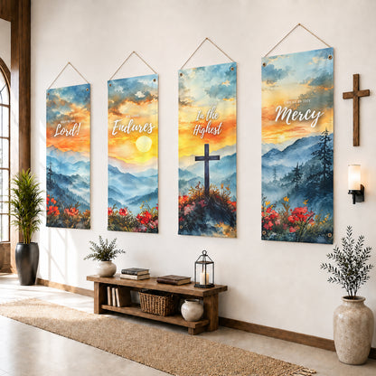 Christian Faith & Scripture Watercolor Banner Set – Inspirational Religious Decor