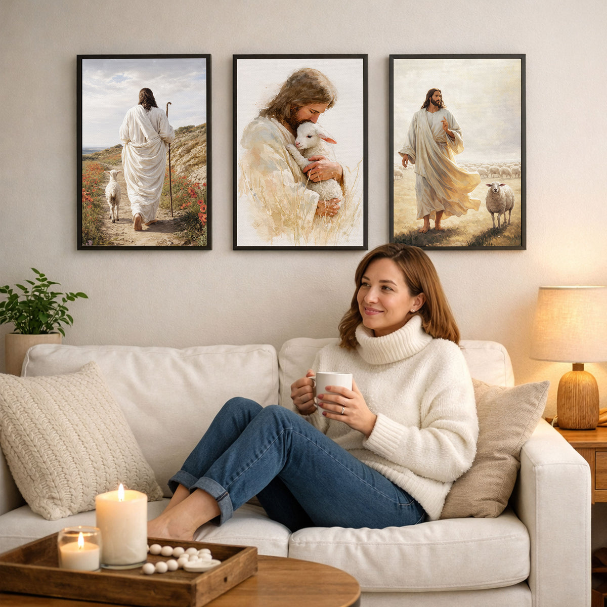 The Good Shepherd Jesus Christ Wall Art Set – Faith and Guidance