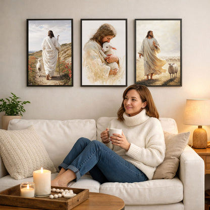 The Good Shepherd Jesus Christ Wall Art Set – Faith and Guidance