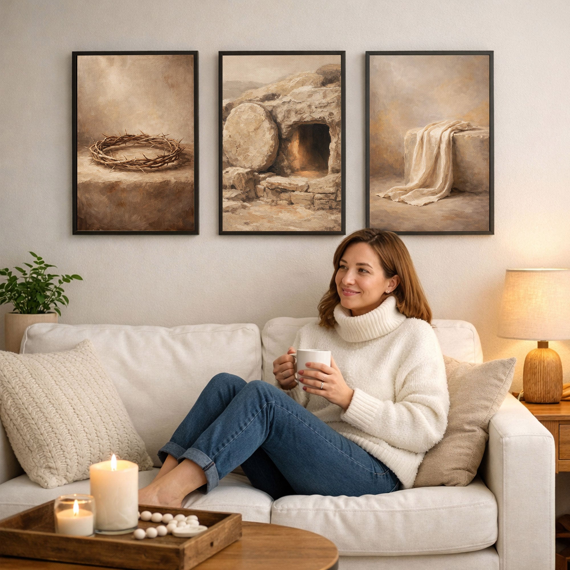 Crown Tomb Linen Easter Christian Poster/Canvas Set