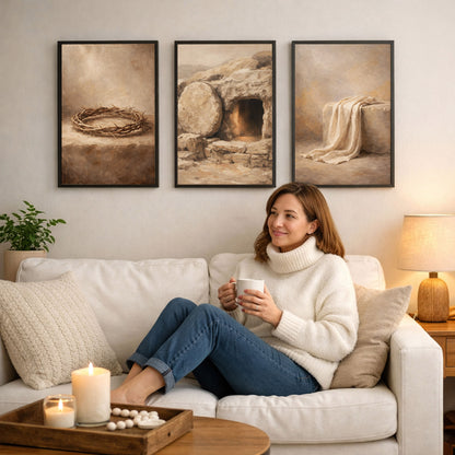 Crown Tomb Linen Easter Christian Poster/Canvas Set