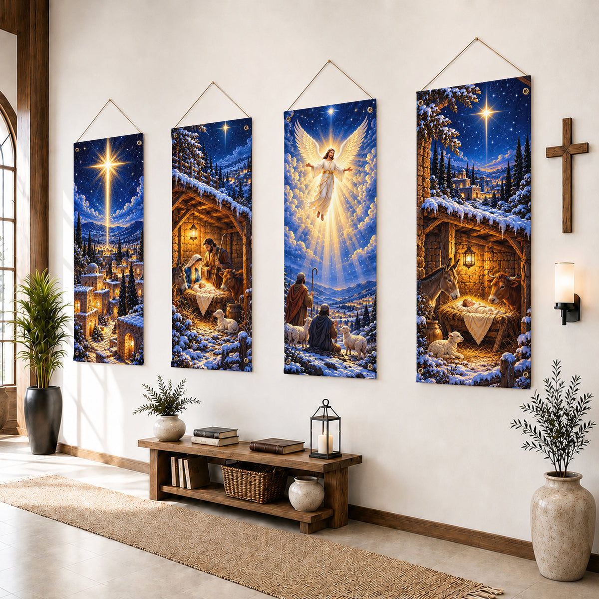 Winter Nativity Christmas Banner Set – Star of Bethlehem Christian Holiday Decor