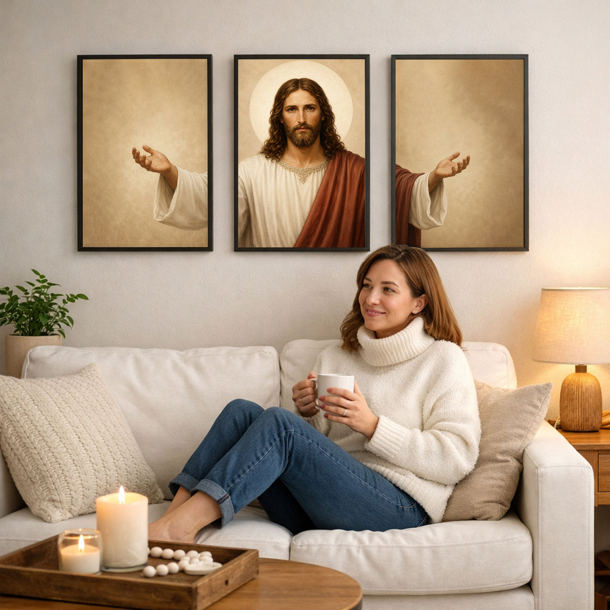 Jesus Open Arms 3 Panel Wall Art – Christian Triptych Faith Home Decor