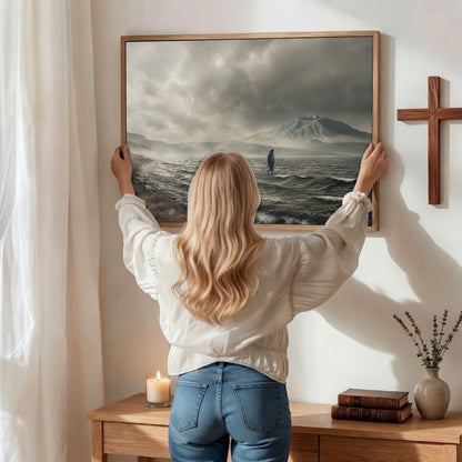 Jesus Walking on Stormy Waters Christian Wall Art Poster/Canvas
