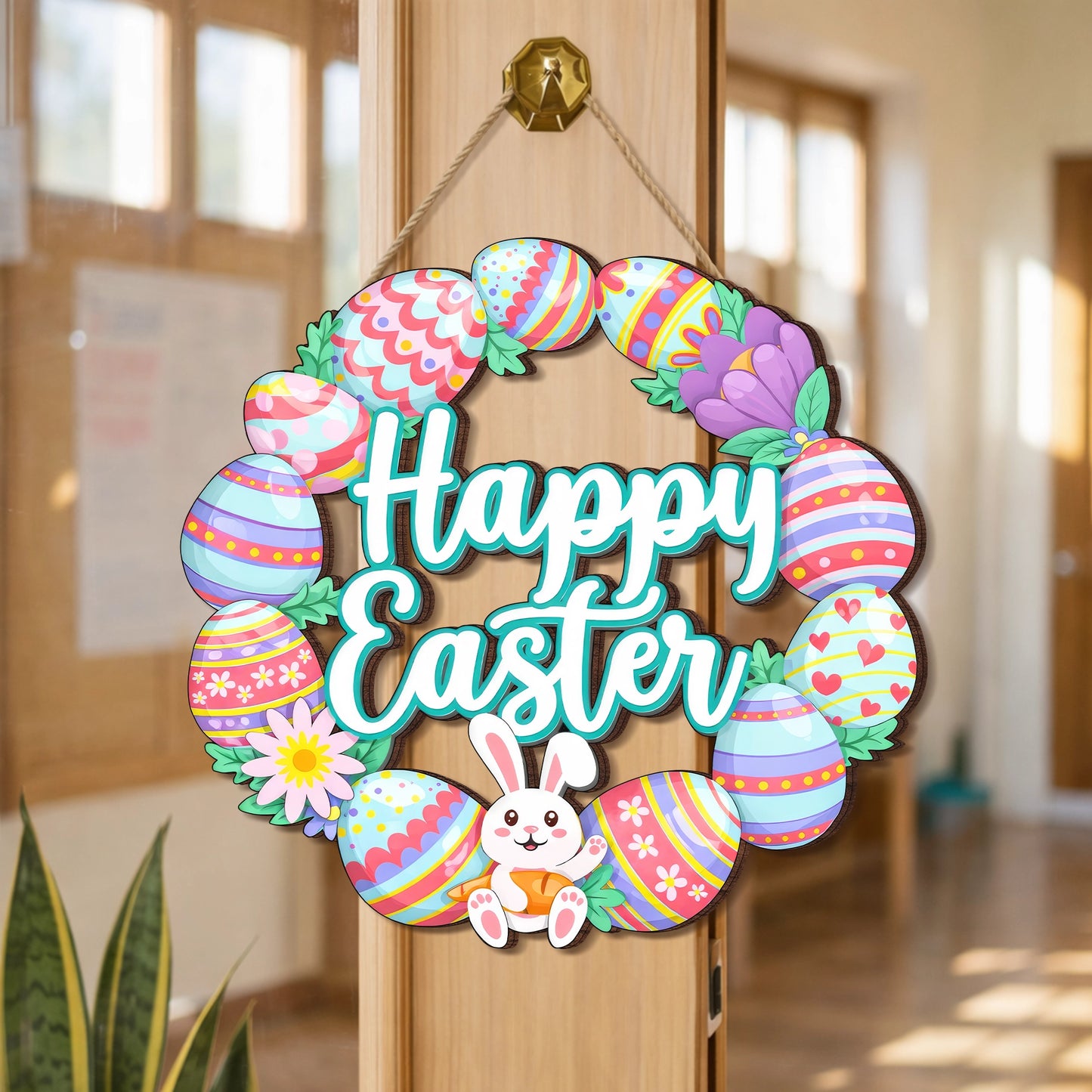 Happy Easter Bunny Egg Wreath Door Hanger