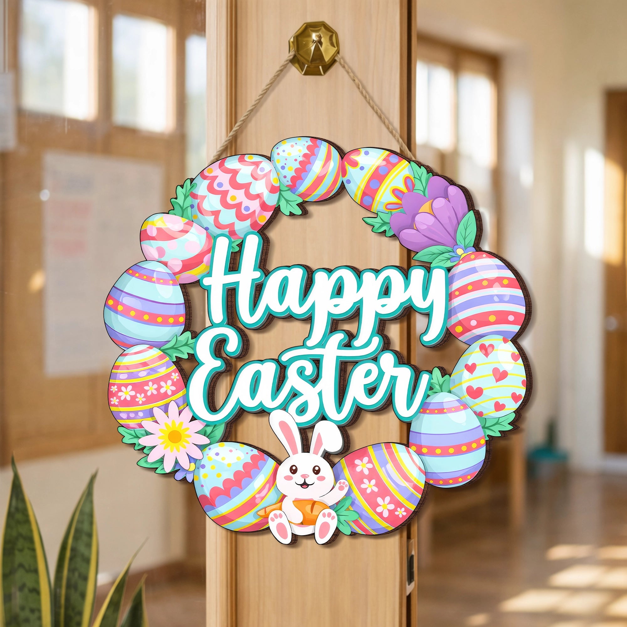 Happy Easter Bunny Egg Wreath Door Hanger