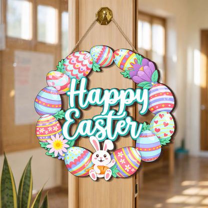 Happy Easter Bunny Egg Wreath Door Hanger