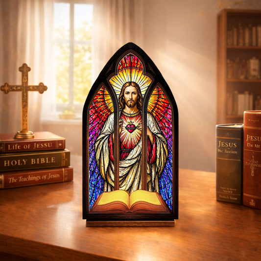 Sacred Heart of Jesus Suncatcher Candle Holder - Perfect for Prayer Corner, Gift, or Home Decor