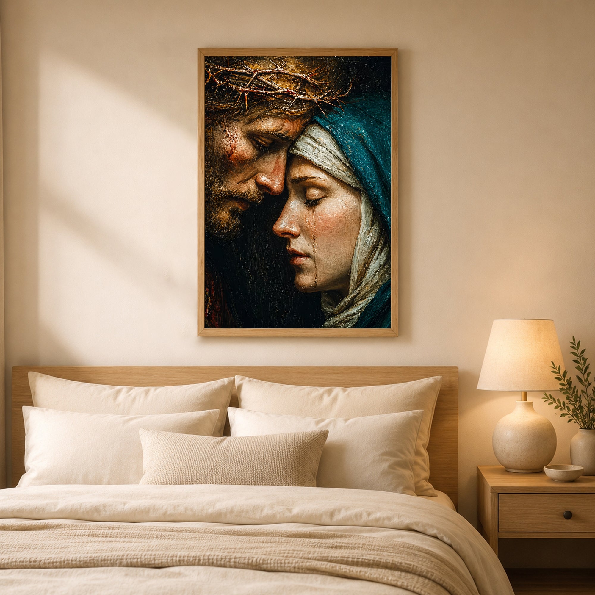 Jesus & Mary Sacred Sorrow Wall Art – Crown of Thorns Christian Poster/Canvas