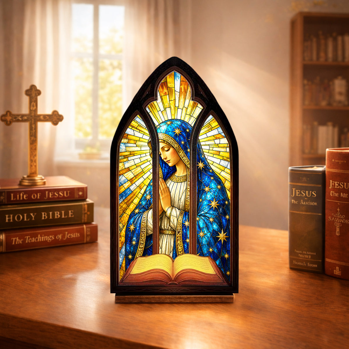 Our Lady of Grace Stained Glass Decor - Perfect for Prayer Corner, Gift, or Home Decor