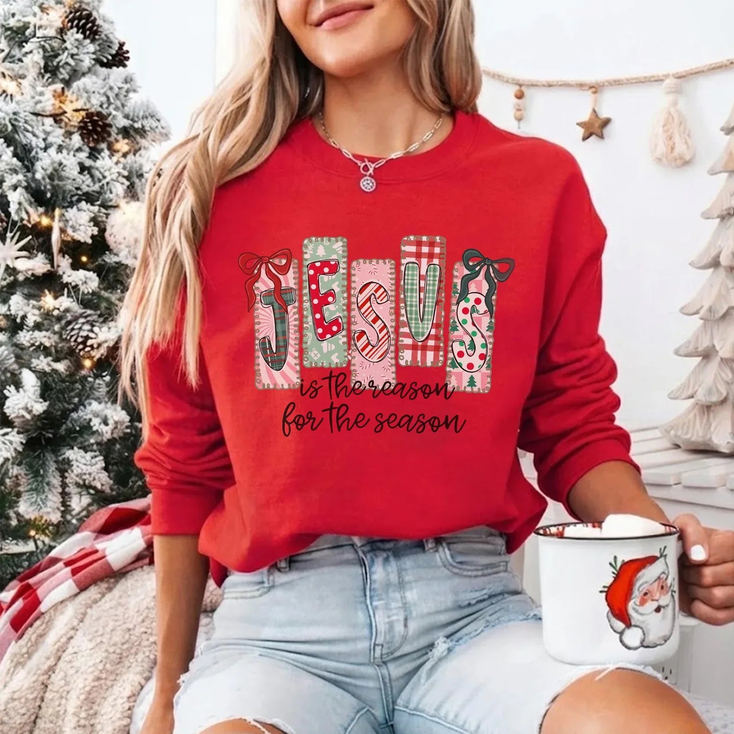 Jesus Is The Reason For The Season Pattern - Merry Christmas - Unisex Tshirt / Hoodie / Sweatshirt - Faith Guided Life