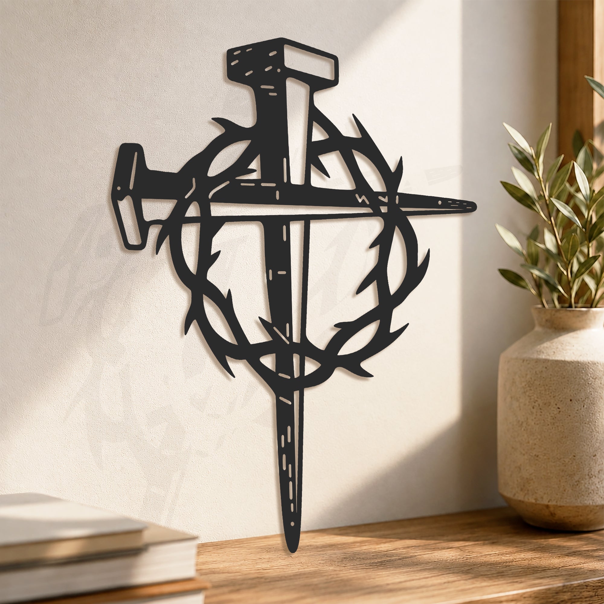 Sacred Crown of Thorns Metal Wall Art for Christian Home Decor