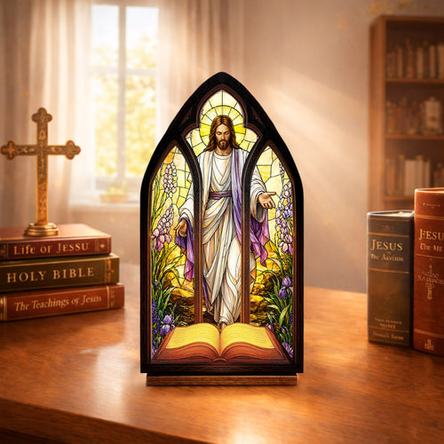 Stained Glass Jesus Suncatcher Candle Holder - Perfect for Prayer Corner, Gift, or Home Decor