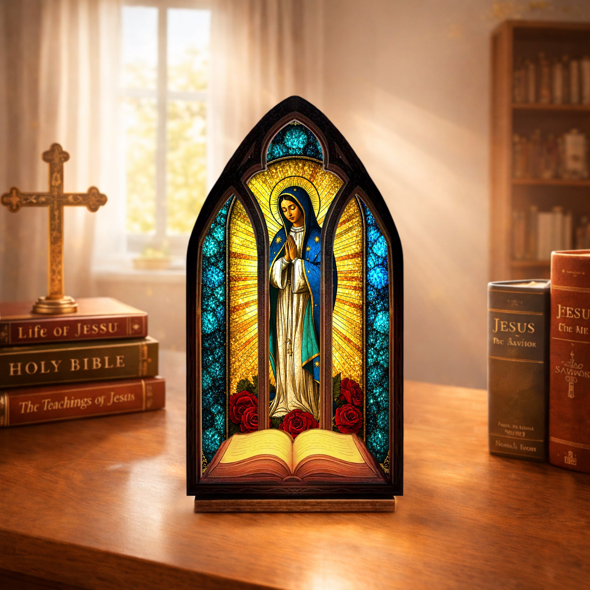 Virgin Mary Stained Glass Suncatcher - Perfect for Prayer Corner, Christian Gift, or Home Decor