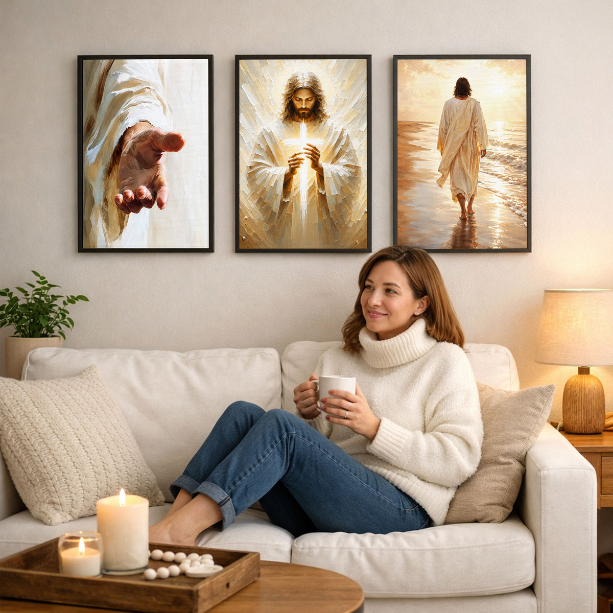 The Light, The Hand, The Walk – Jesus 3 Panel Poster/Canvas Set