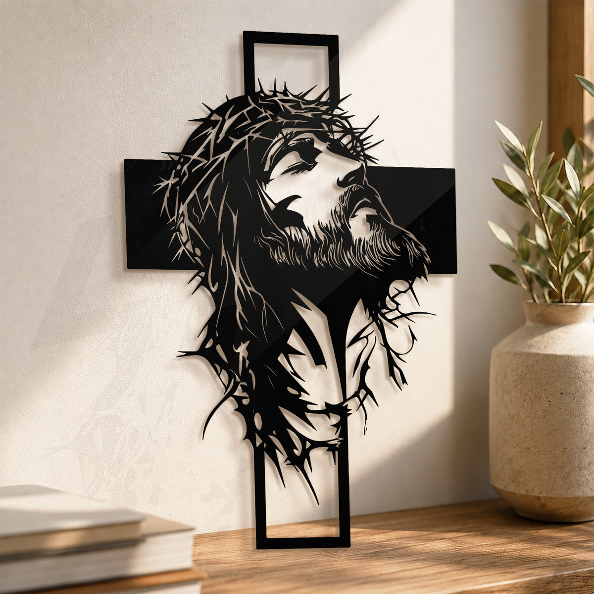 Jesus Crown of Thorns Cross Metal Wall Art for Christian Home Decor