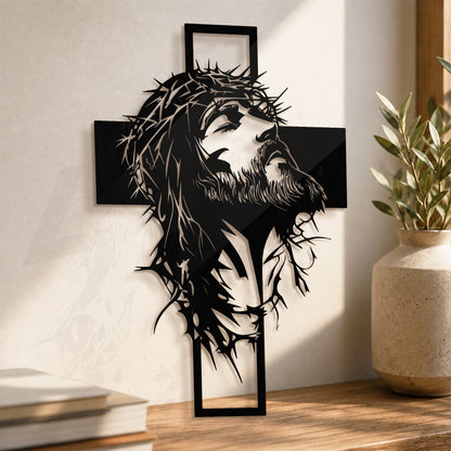 Jesus Crown of Thorns Cross Metal Wall Art for Christian Home Decor