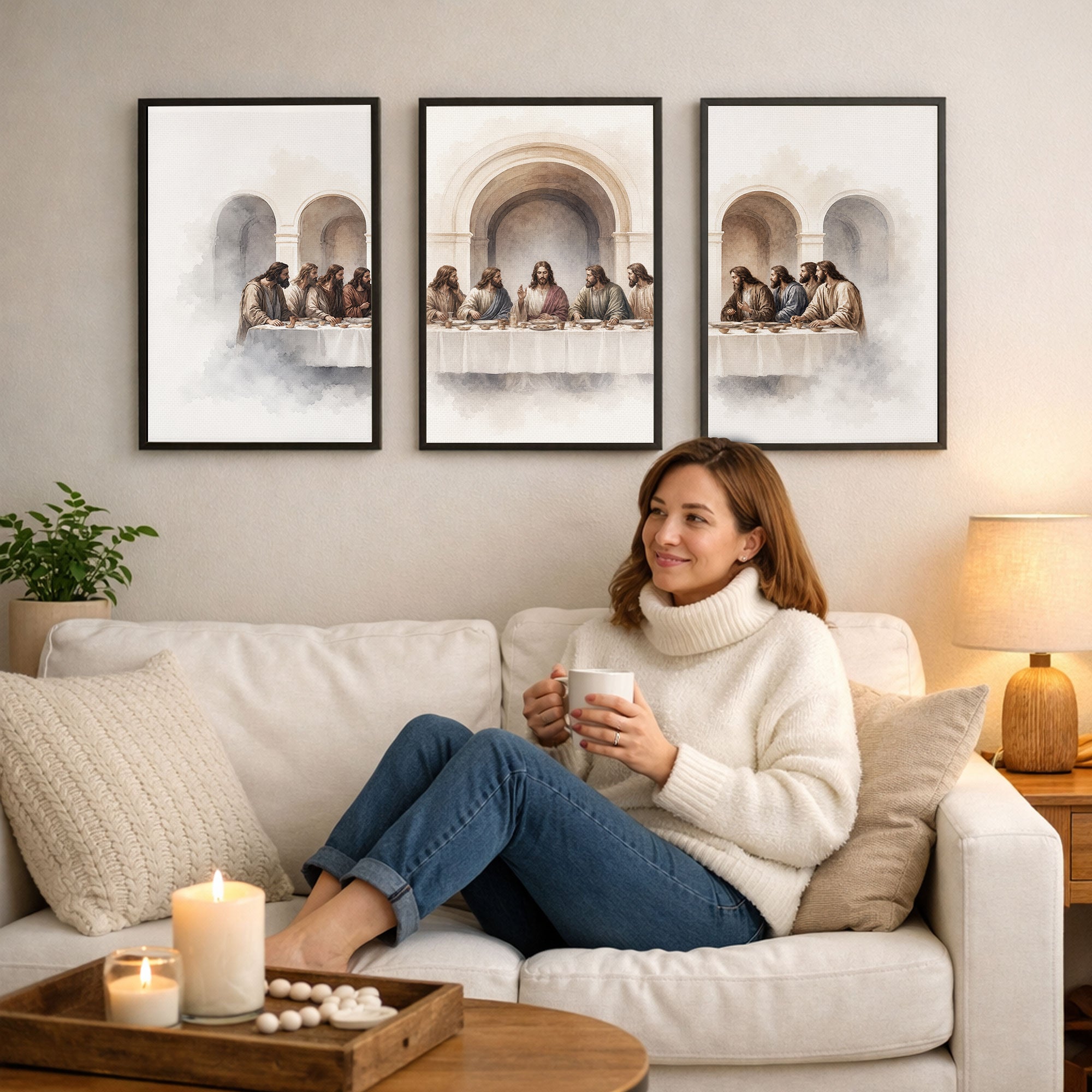 Modern Minimalist Last Supper Triptych Art Poster/Canvas Set