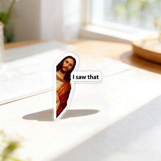 Jesus Watching “I Saw That” Cute Christian Acrylic Pin – Faith-Based Pin for Apparel and Accessories
