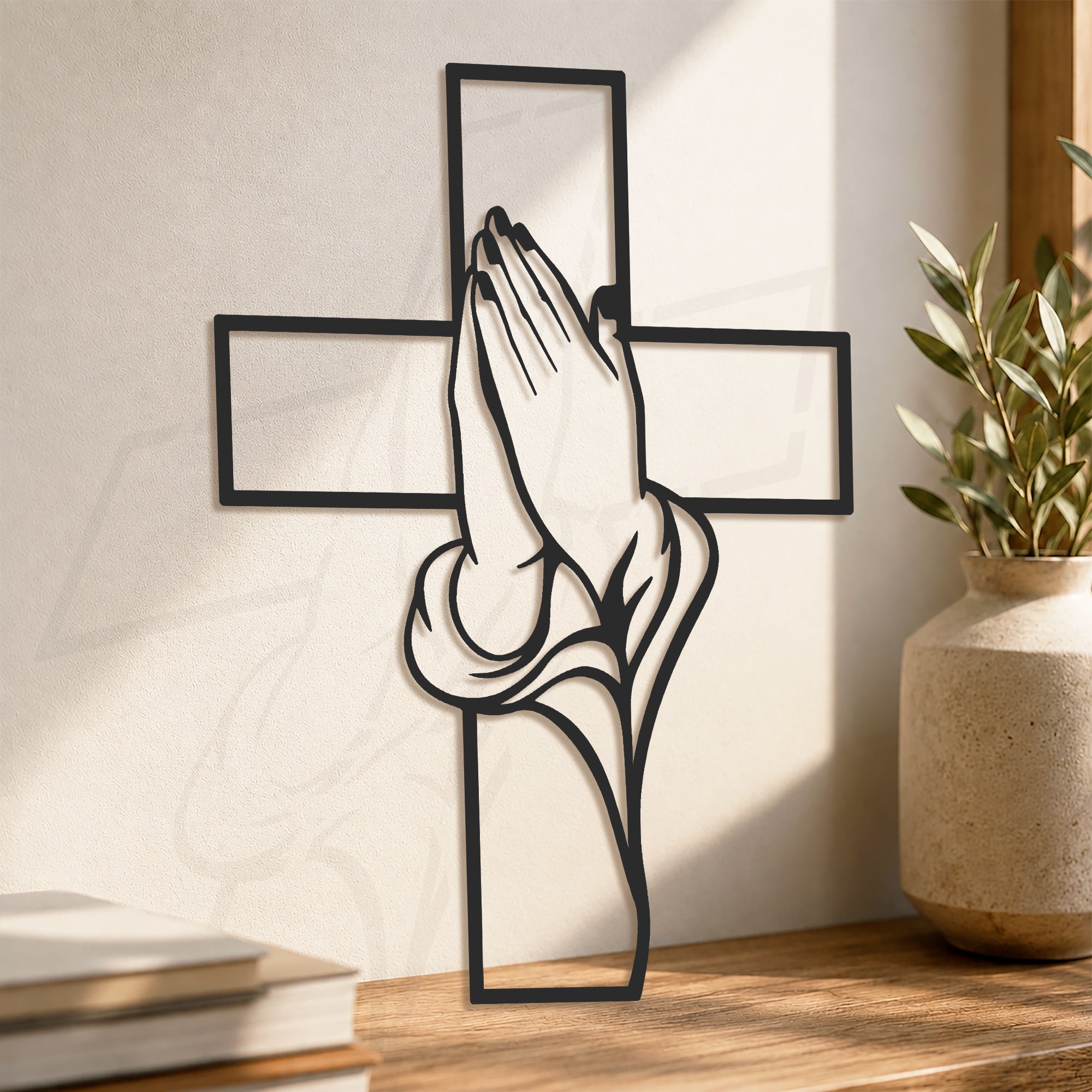 Praying Hands Cross Metal Wall Art for Faith and Home Decor