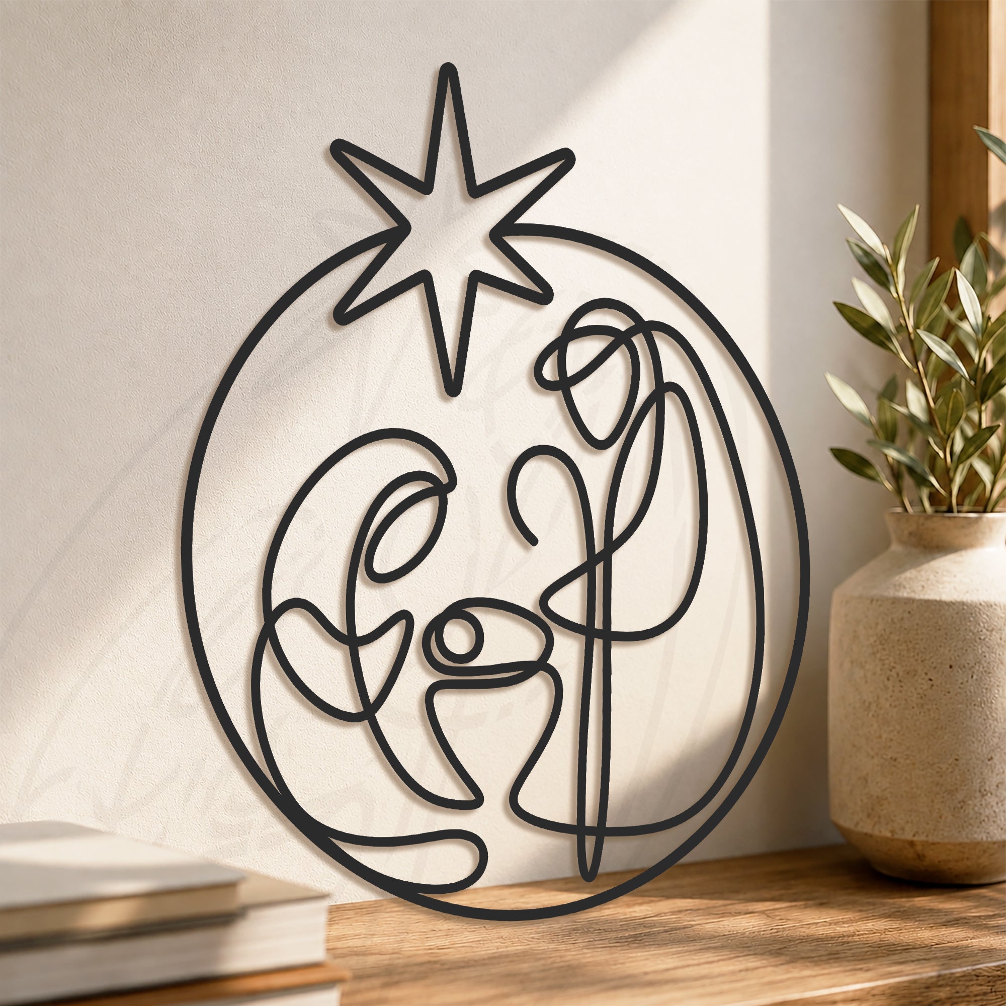 Holy Family Nativity Line Art Metal Wall Decor