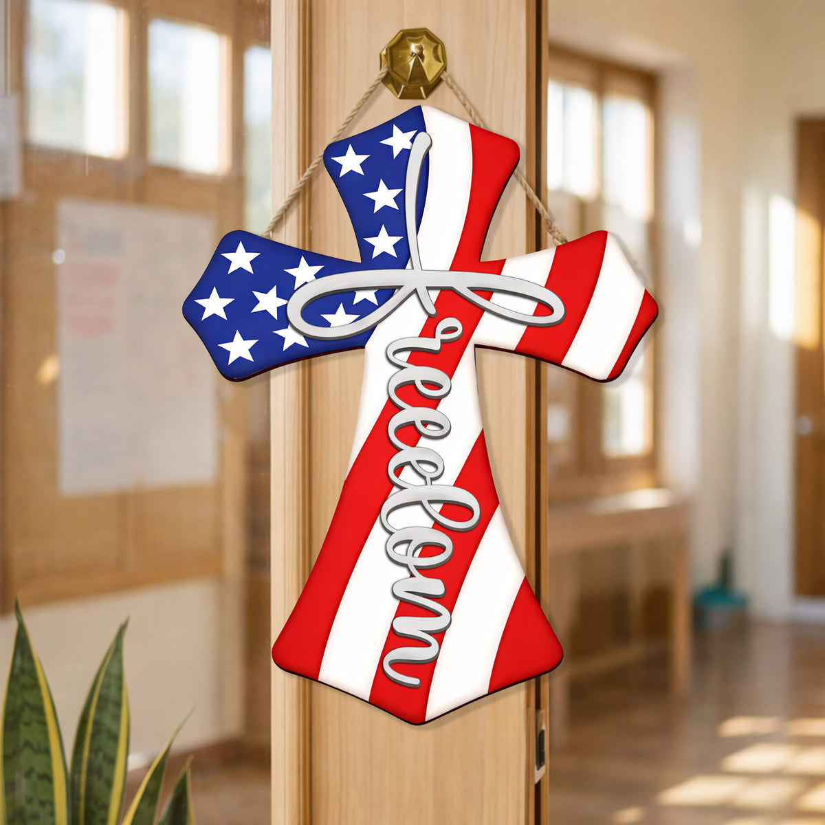 Freedom Cross – American Faith Wooden Door Hanger