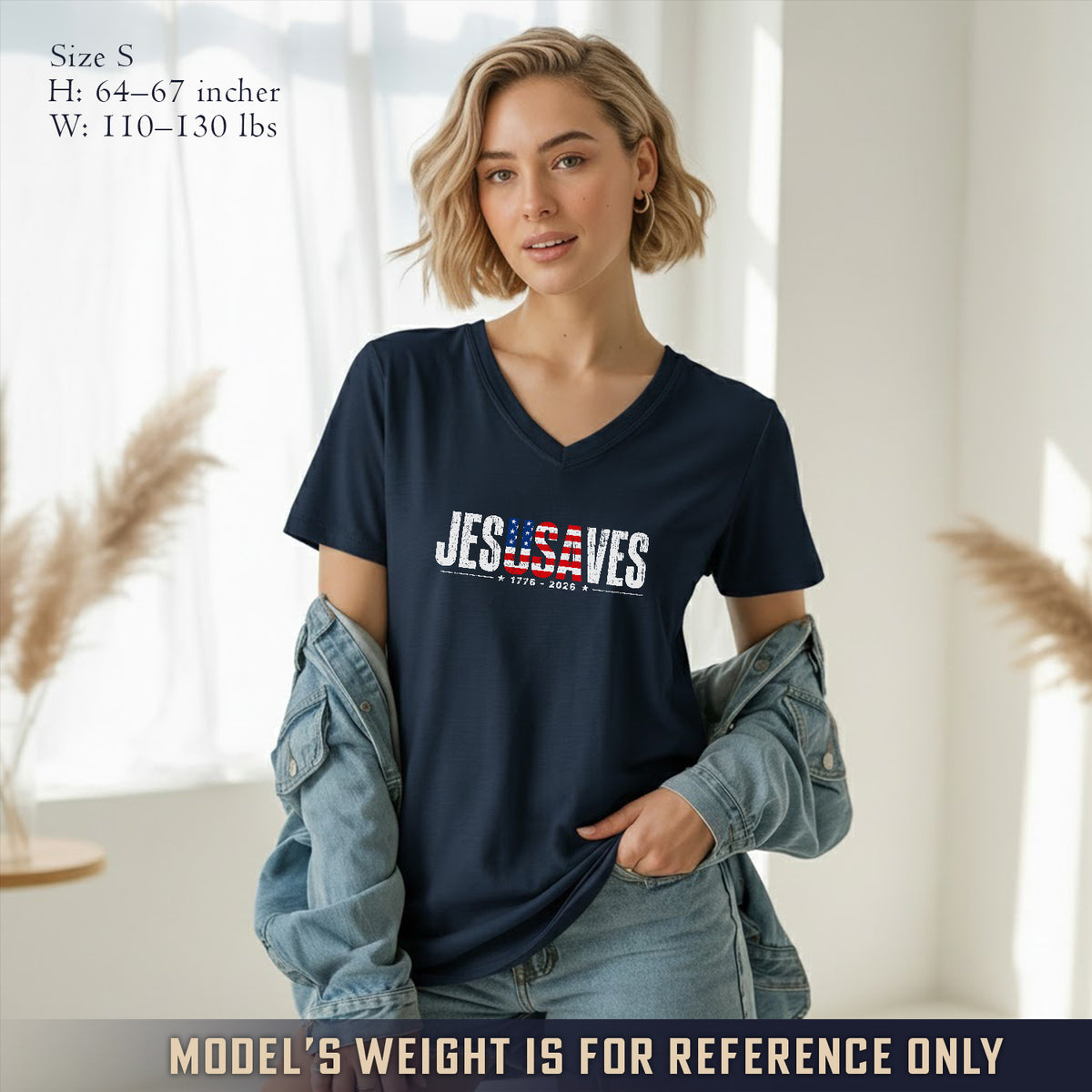 Jesus Saves America 250 Years Patriotic V-neck T-shirt