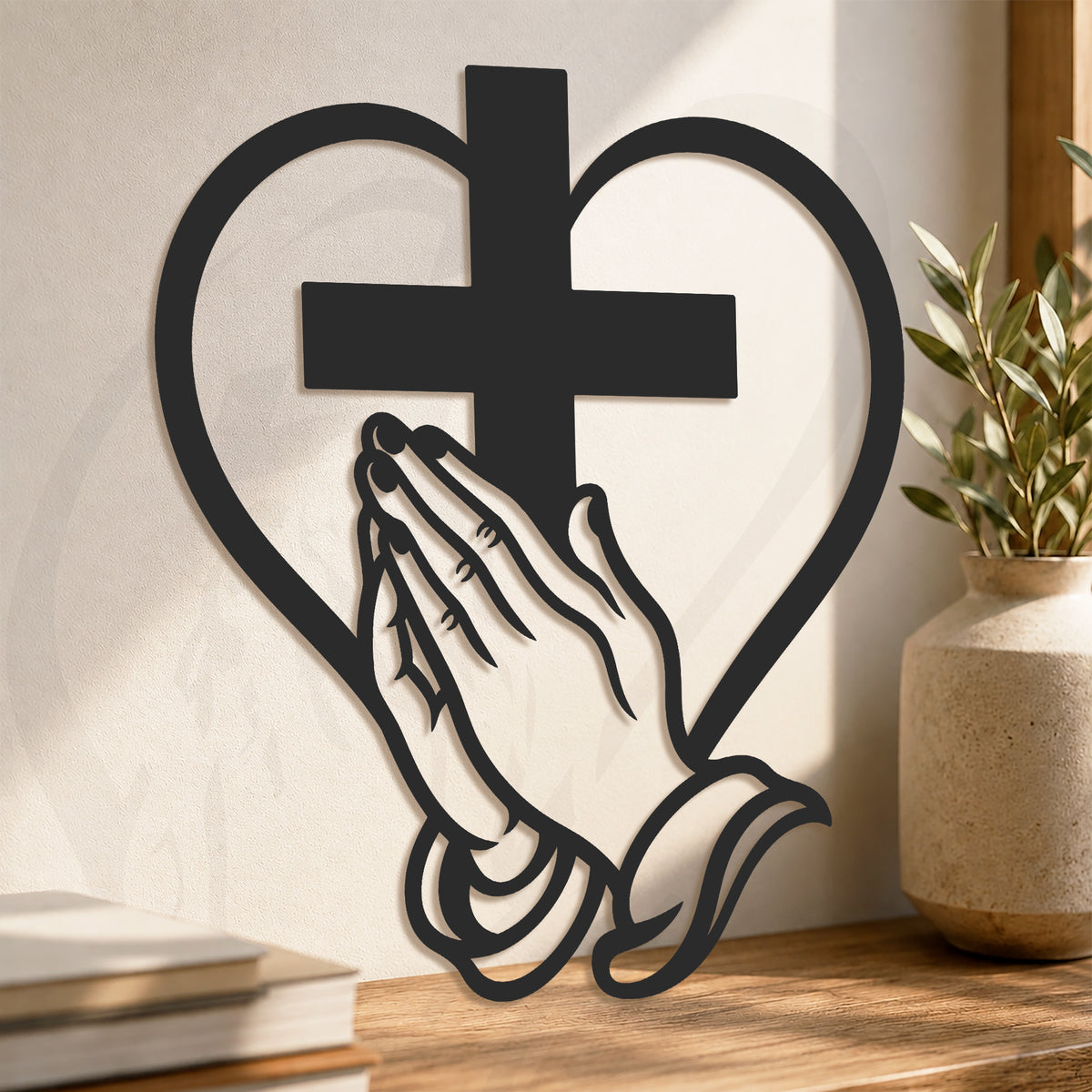 Cross Heart Praying Hands Metal Wall Decor