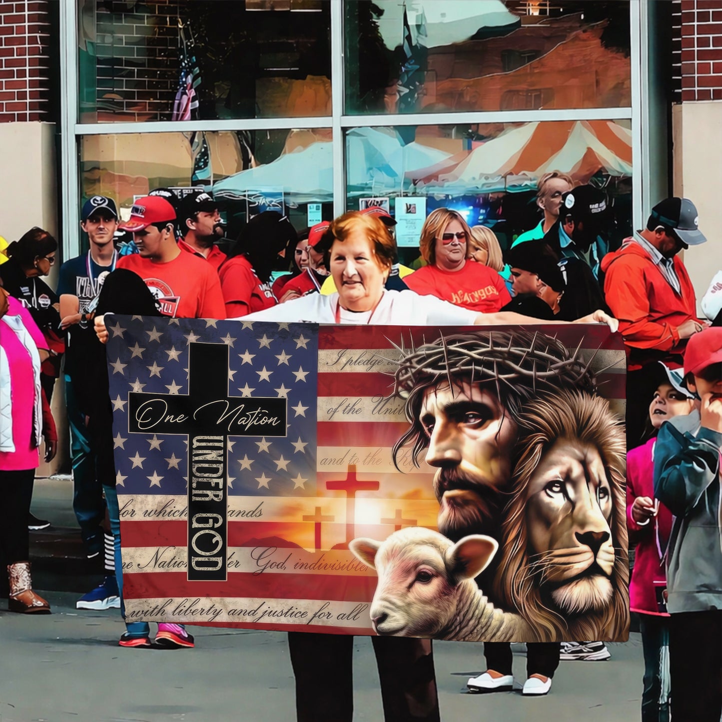 One Nation Under God Jesus Lion Lamb Christian Flag