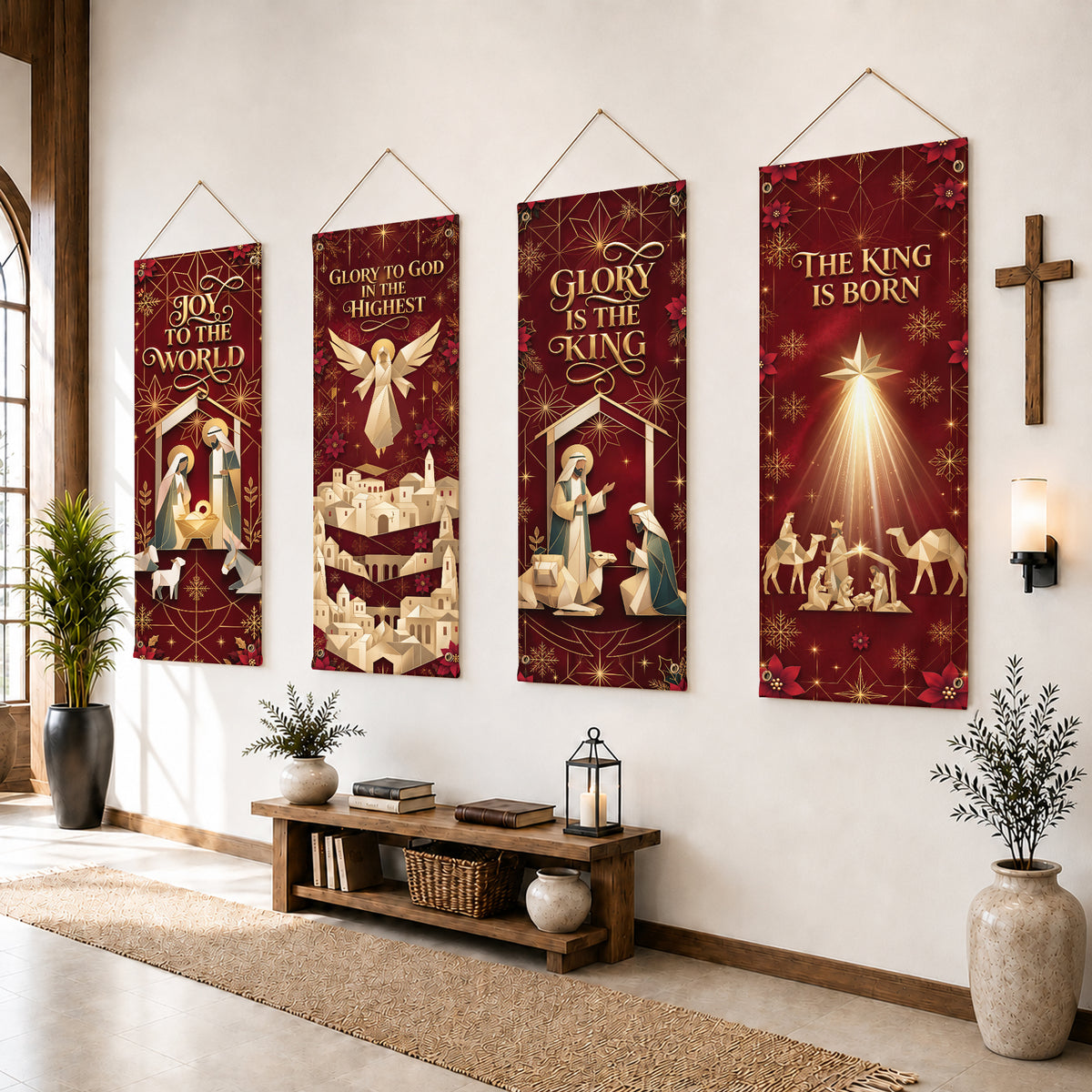 Glory to God Nativity Christmas Banner Set – Christian Holiday Hanging Decor