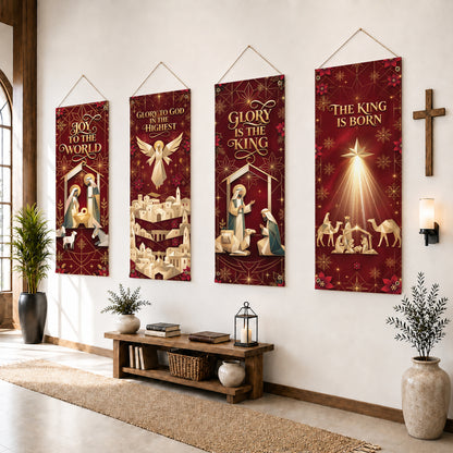 Glory to God Nativity Christmas Banner Set – Christian Holiday Hanging Decor